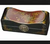 black flower bird fengshui leather antique hand painted art oriental lacquer jewelry box