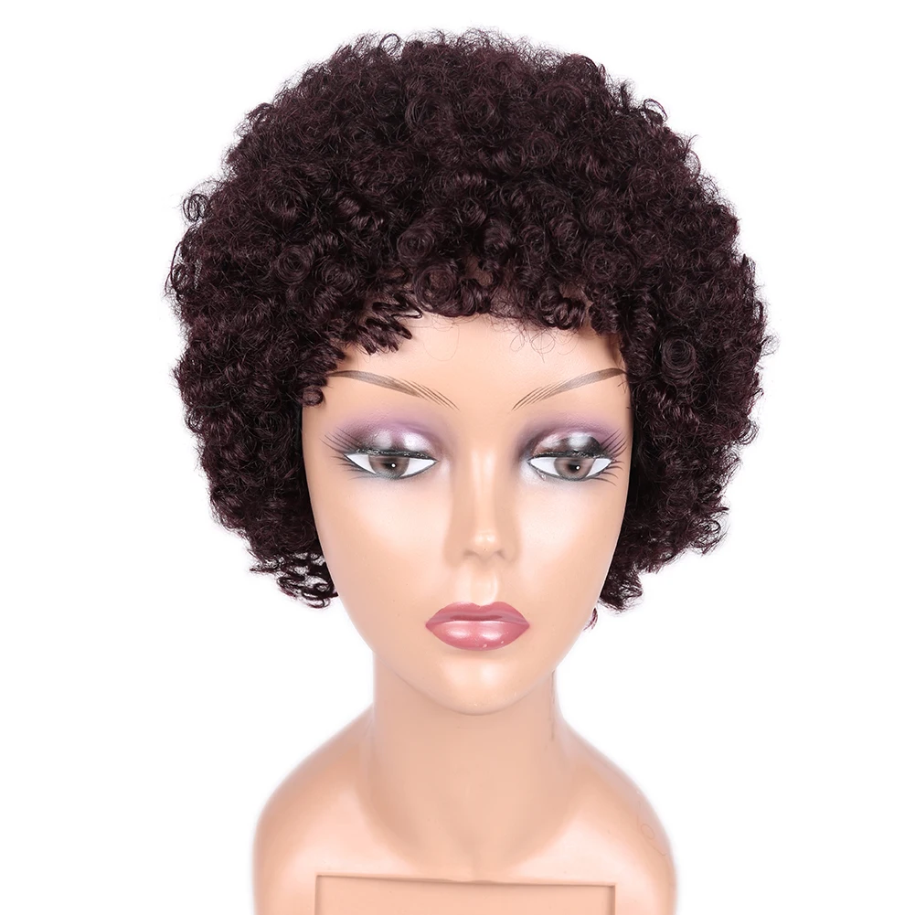 

New fashion natural color short curly wig human hair for black women human hair afro wig