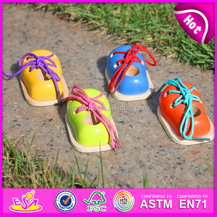 2015 New Kindergarten Teaching Baby Wooden String Shoe Play Toy,High