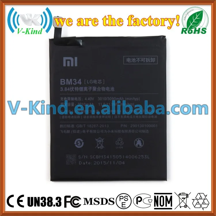 Brand new good quality battery BM34 for XiaoMi Mi Note Pro mobile phone high capacity Polymer Liquified Lithium-ion battery