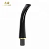 Best Selling Normal Style Bent Acrylic Black Pipe Mouthpiece Replacement Wood Tobacco Pipe Stem with Gold Ring be0076