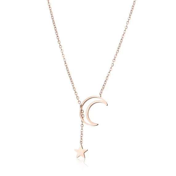 Amazon Best Sellers Rose Gold 2019 Elegance Fashion Rose Gold Long Moon Star Choker Stainless Steel Necklace
