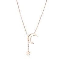 

Amazon Best Sellers Rose Gold 2019 Elegance Fashion Rose Gold Long Moon Star Choker Stainless Steel Necklace