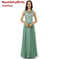

2019 New Embroidery Green Color Sleeveless Floor length Appliqued Elegent A line O Neck Beautiful Mermaid Dress Hot Sale