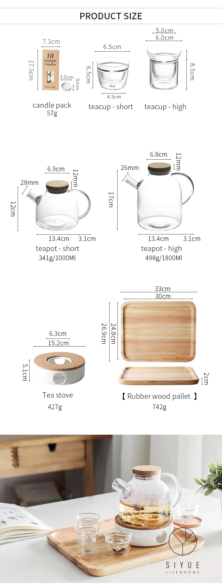 Japanese Style Multifunctional Borosilicate Teapot With Cups Wooden Lid
