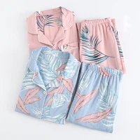 

Leaves Printing Sleepwear Women Cotton Pajamas Night Wear Pajama Shirt Cotton Sleepwear For Women