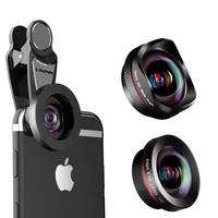 

3 in 1 cell phone camera lens kit 15X Macro fishe eye lenses 16MM 0.6x 4K HD No distortion wide angle smart phone lens