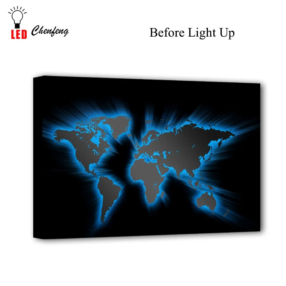 Unique World Map Wall Picture Led Canvas Print Wall Decor Illuminate