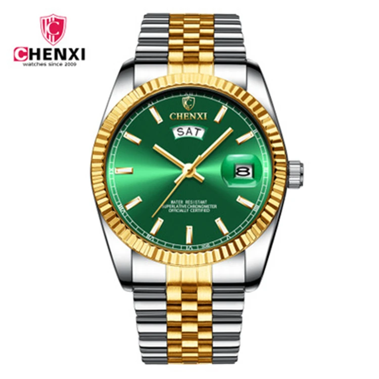 

CHENXI 004 B gold men's watch steel belt quartz waterproof double calendar watches 2019 new