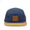 Navy Blue 5 Panel Custom Leather Patch Logo Snapback Cap and Hats wholesale With Suede Brim