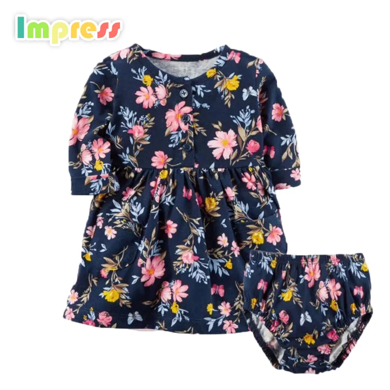 

Baby clothing 2pcs flower printed baby girl dress with shorts set baby wear