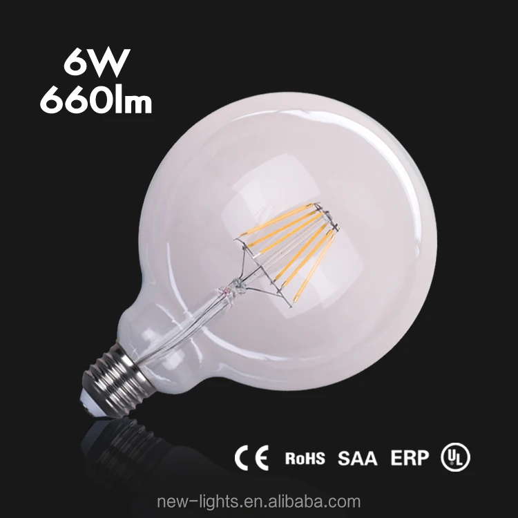 Edison LED pear light bulb G125 BULK lightbulbs E27 6W 220Vcandle filament/vintage filament/metal halide lamps
