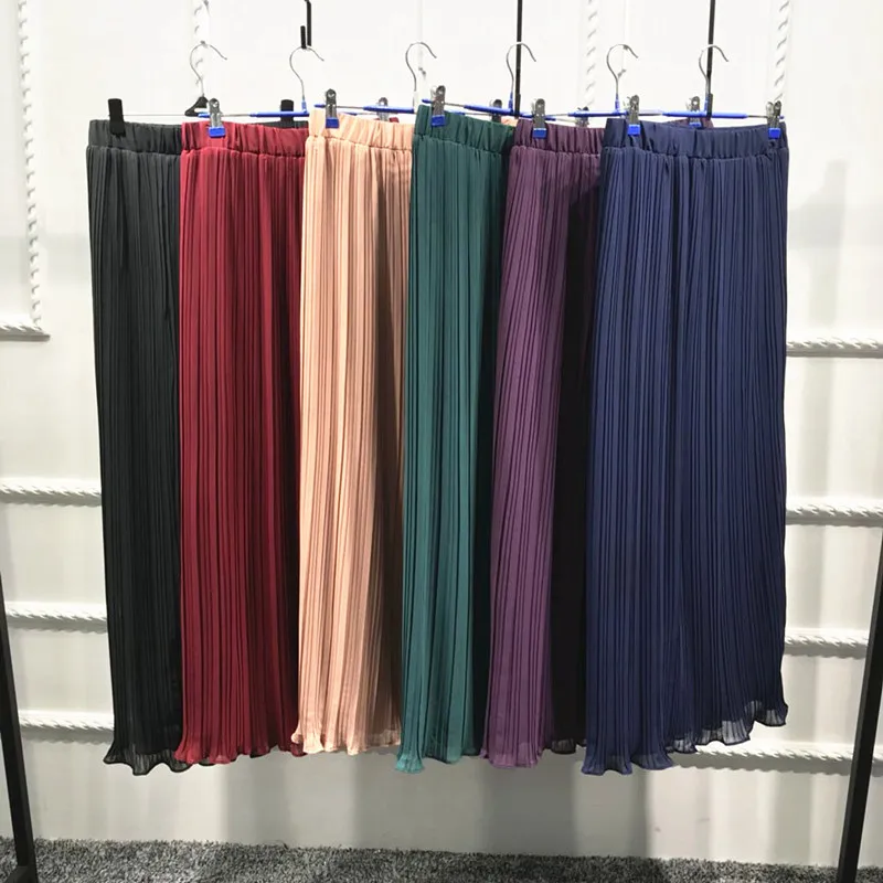 2019 Hot Sale Pleated chiffon 6 Colors Muslim Skirts Long Skirts for Young Women