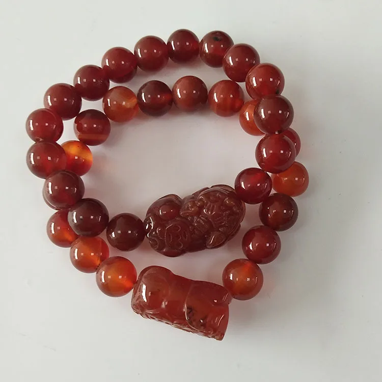 

Red Handmade Pixiu Beaded Natural Gemstone Smooth Round Loose Beads Bracelet Healing, As picture