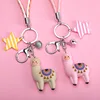 creative small adorn article grass horse and colorful leather cord alpaca acrylic key chain keychain keyring