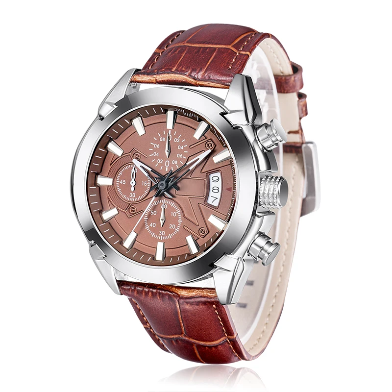 

Newest Series Multi-function Japan Movt Brown Leather Mens Chronograph Men Watch