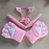 Furry Ears Headband,Paw Gloves,Bow Tie and Tail Set for Cosplay