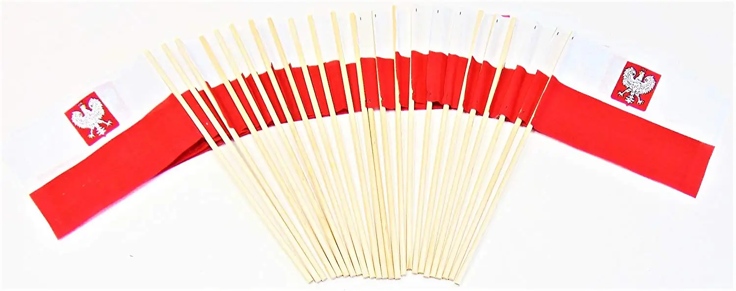 Made in The USA!! Pack of 24 Cotton 4"x6" Poland Eagle Miniature Desk & Little Table Flags, 2 Dozen 4"x 6" Polish Eagle Small Mini Stick Flags