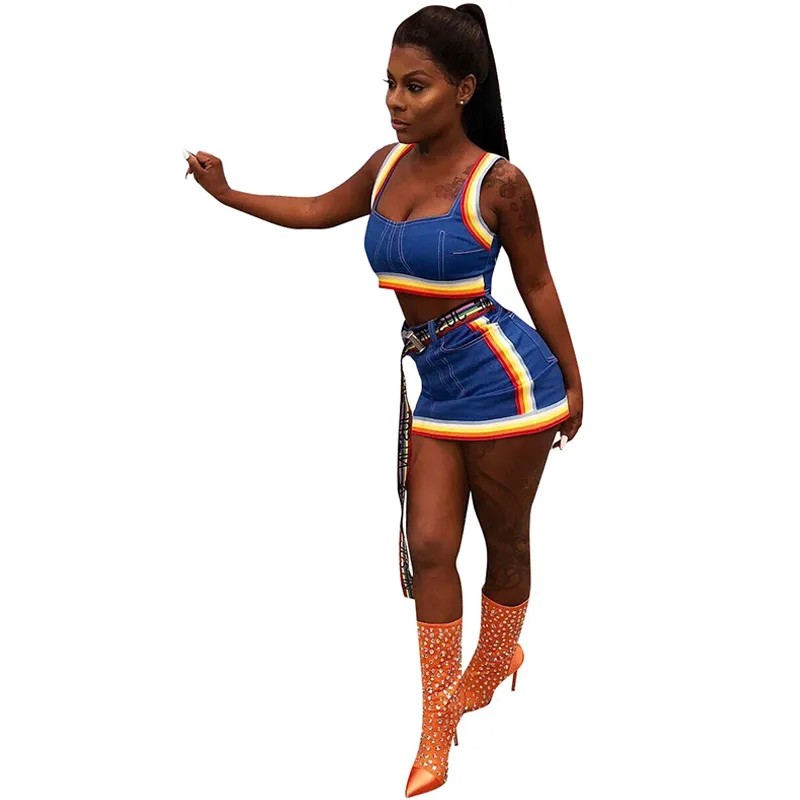 

Two Piece Set Women Clothing Denim Casual Skirt Set Women Pant Suits, N/a