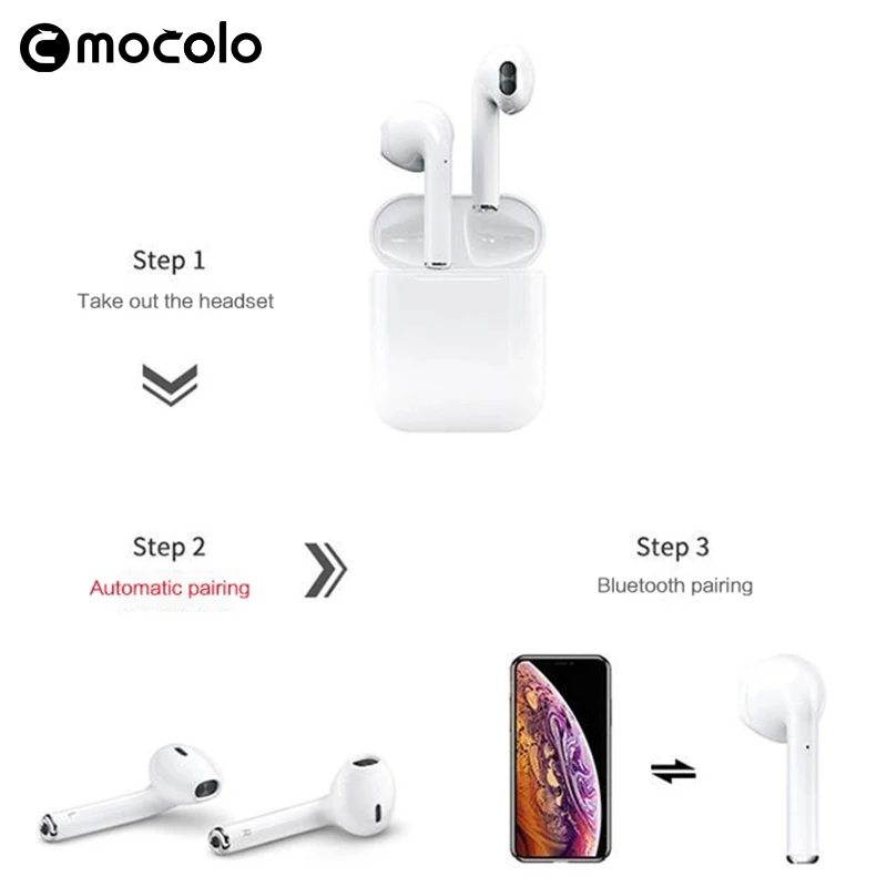 

Electronics 2019 i12 tws Mobile Magnetic Contact Charging Mini Sport True Stereo Wireless Earbuds Earphone Headphone Blue Tooth, White