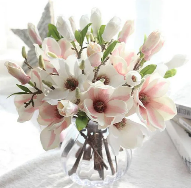 

Home Wedding Decoration Silk Single Branch Artificial Magnolia Flower Stem, White, pink, hot pink