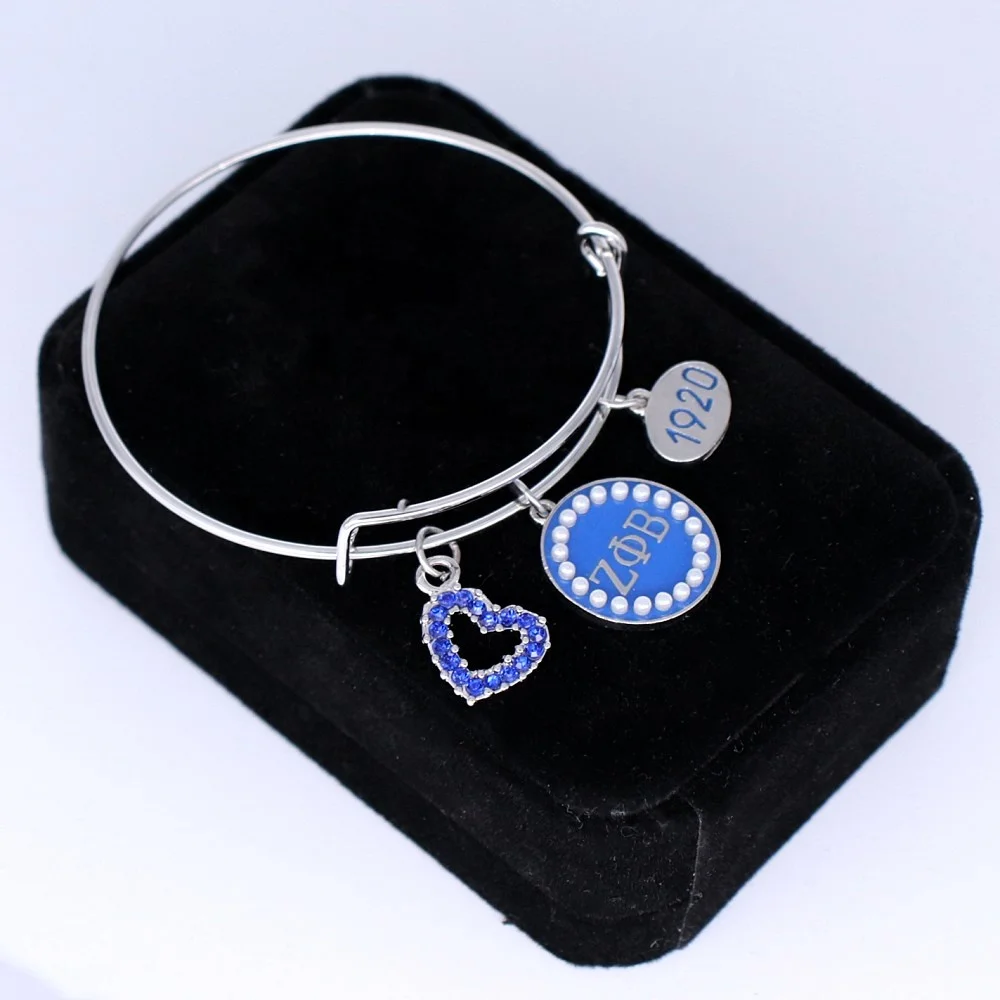 

Husuru royal bule colors zeta phi beta greek black sisterhood 1920 with pearl heart adjustable bangles, N/a
