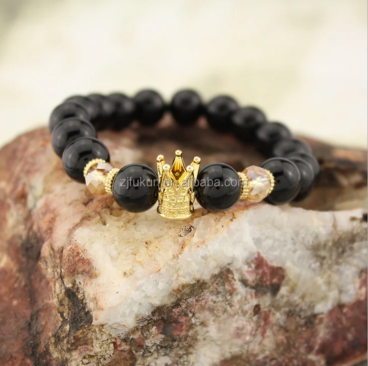 

hot sale cheap natural agate beads lava stone yoga buddha beads bracelet with crown charm, As picture shows