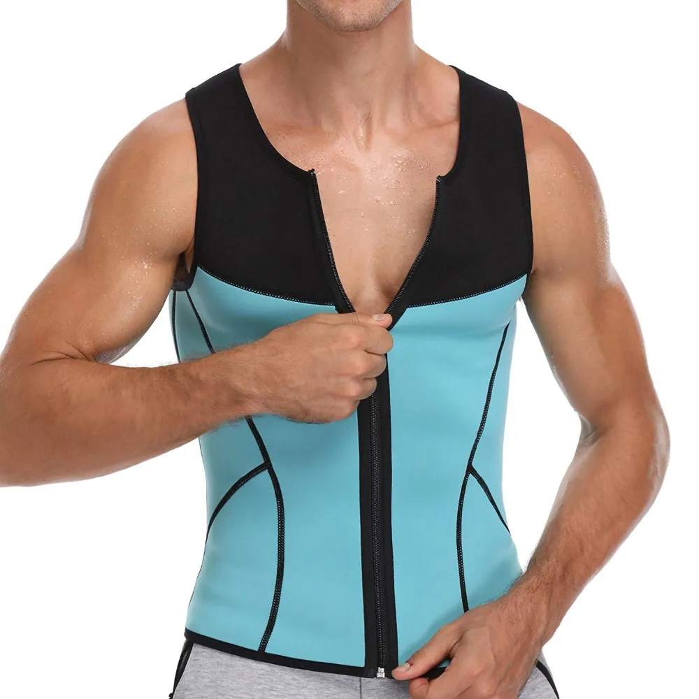 Men's Hot Neoprene Sauna Singlets Gym Zipper Closure Tank Top For ...