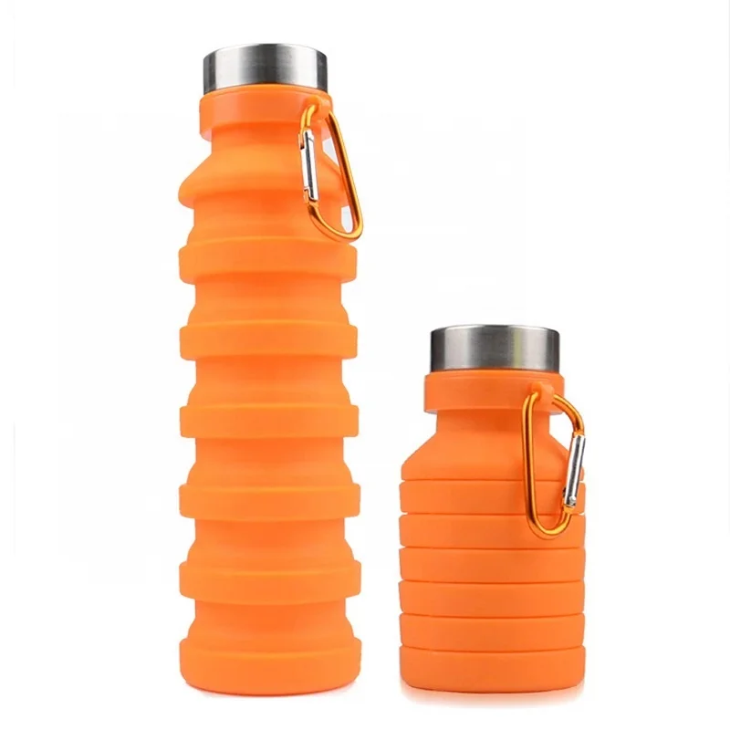 100% Premium Kitchen Grade Sport Travel Silicone Foldable Water Bottle with Hook