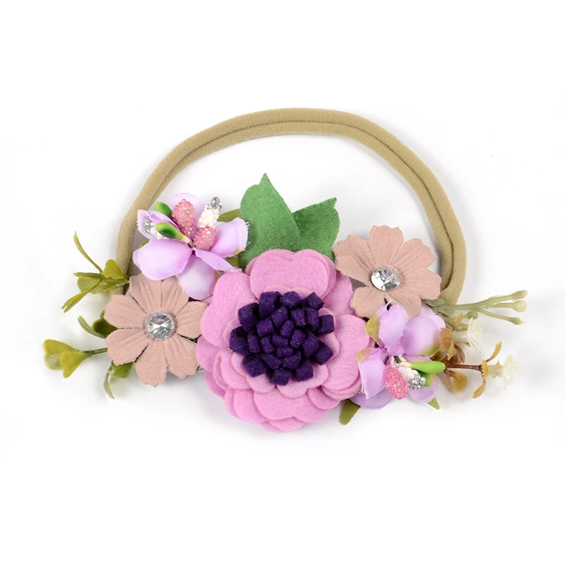 

New Infant Hair Accessories Lavender Flower Elastic Nylon Crown Head Band Felt Flower Cluster Head Bands For Girls Baby, Picture