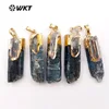 WT-P1390 Wholesale Special Fashion Design Custom blue kyanite with 24K Metal Electroplated Selenite for jewelry quartz charm