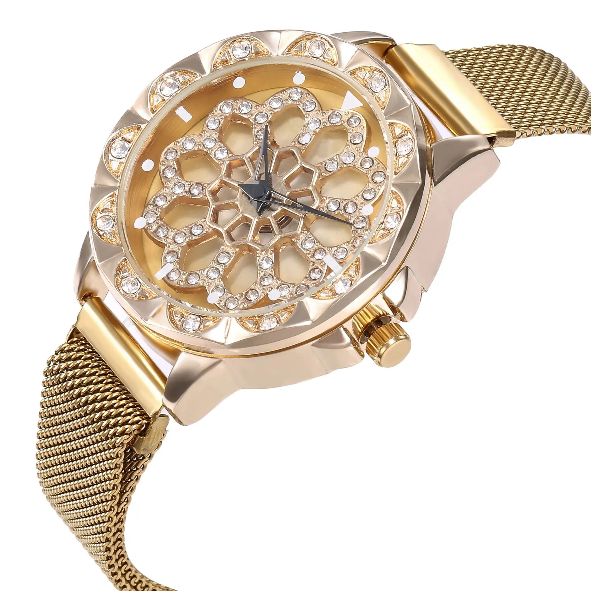 New Arrival Lucky Flower Dial Lady Watch Women Quartz Luxury Wrist Watch Diamond Magnet Mesh Stainless Women Watches