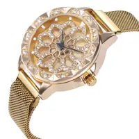 

New Arrival Lucky Flower Dial Lady Watch Women Quartz Luxury Wrist Watch Diamond Magnet Mesh Stainless Women Watches