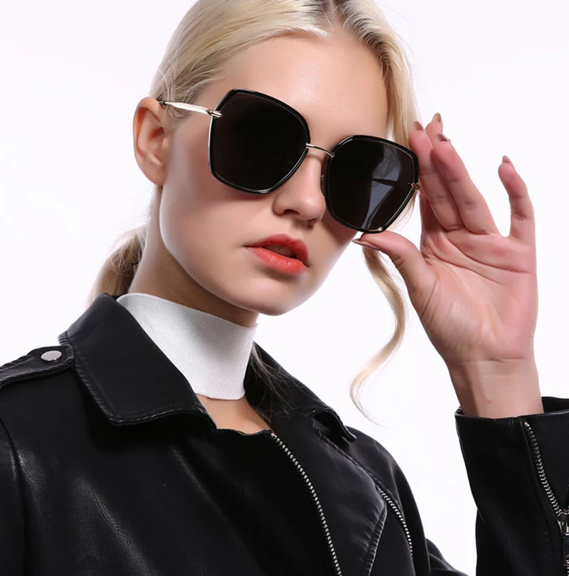 2019 New arrival hot sale women polygon sunglasses fancy shipping metal frame uv400 oversized sunglasses
