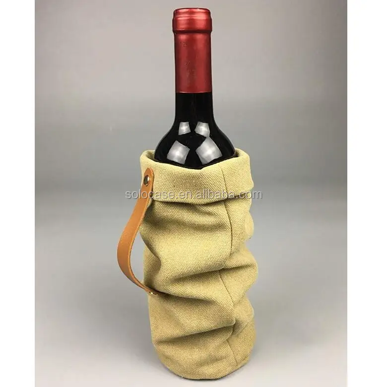 Waxed Canvas Single Bottle Wine Cooler Tote Bag
