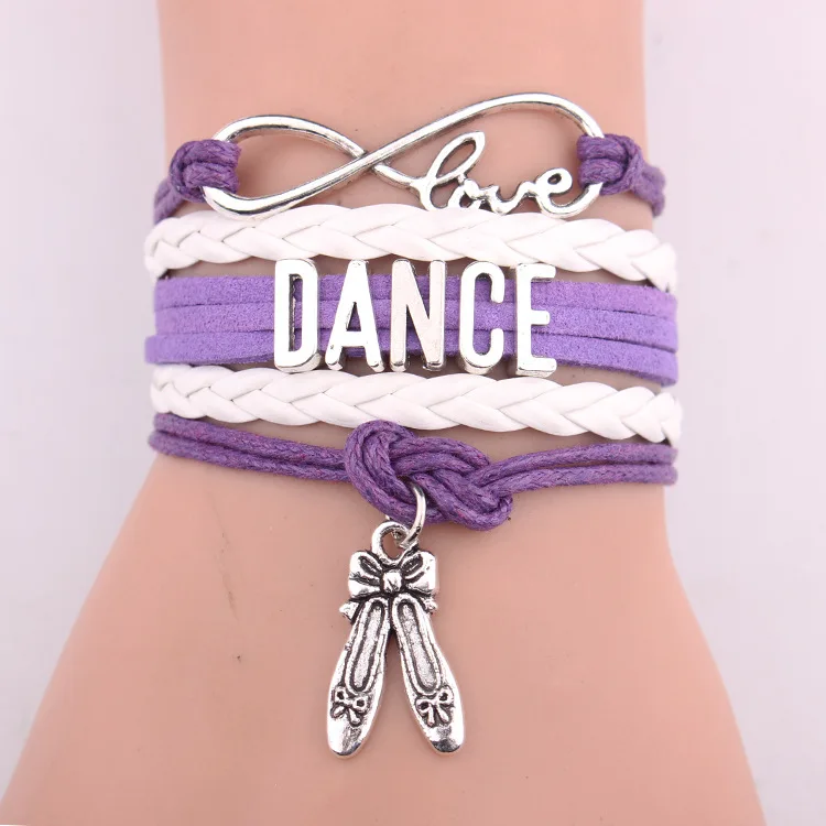 

High Quality Infinity Love Gift for Her Dance Mom Ballet Dancer Dancing Girls Leather Braid Bracelets for Women