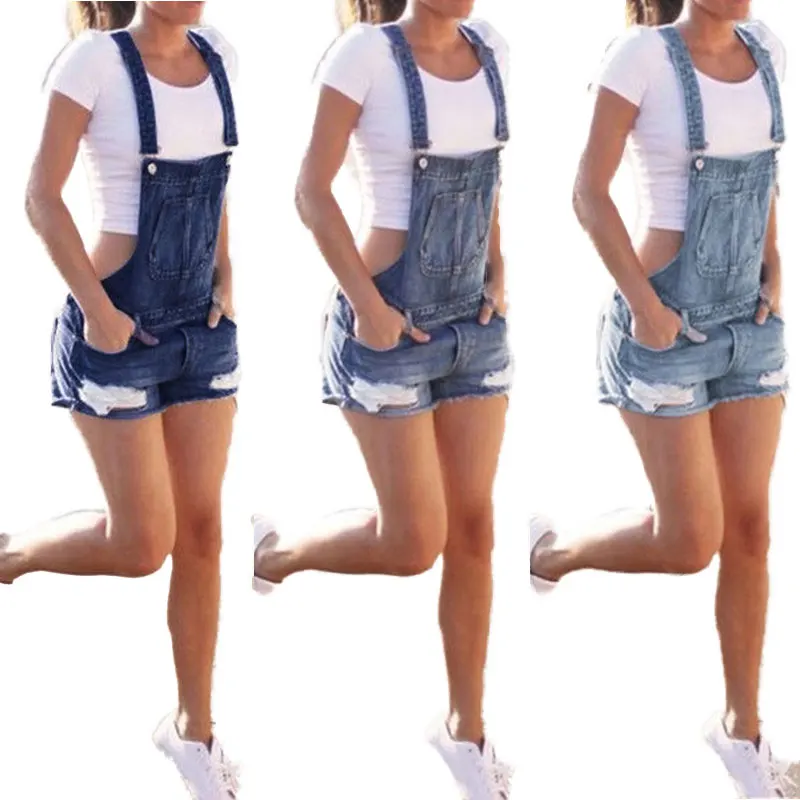 

90623-MX110 3 colors denim bib pants short jeans women