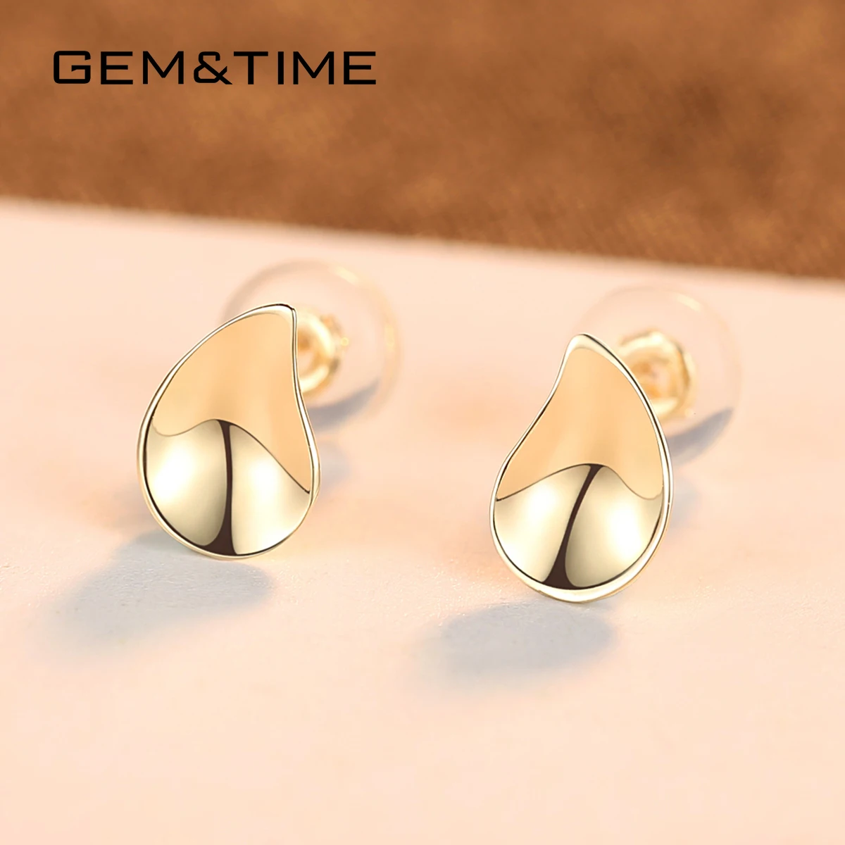 

GEM&TIME 14K Solid Gold Water Drop Stud Earrings for Girls Cute Korean Gold Female Jewelry Earrings Wholesale