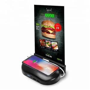 2018 trending  product  wireless charging table adverstisng  restaurant menu desktop powerbank for  coffee shop