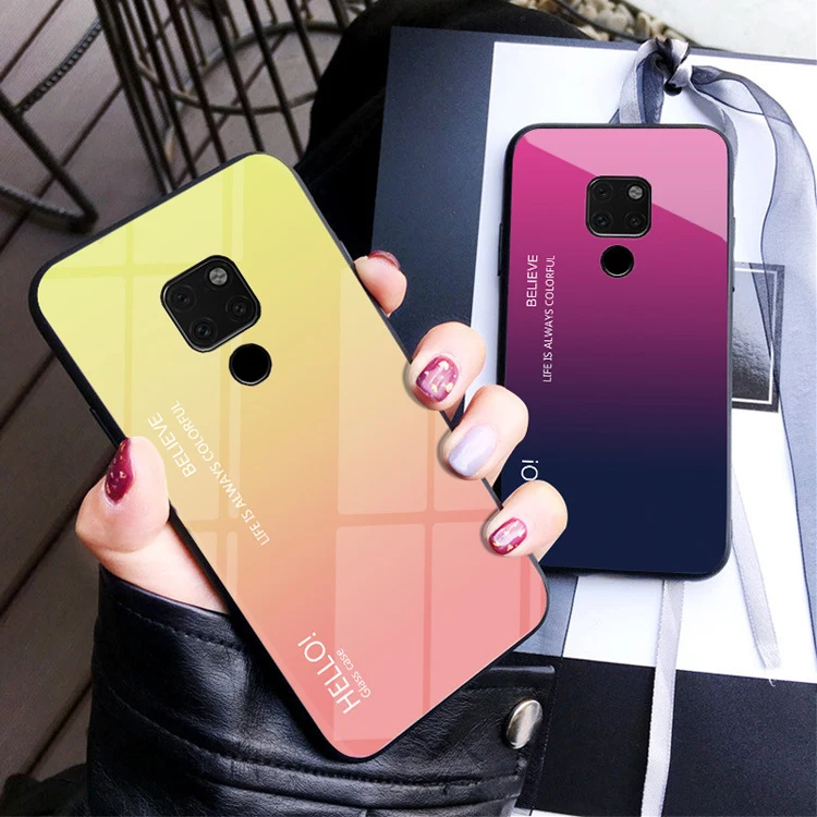 

Free shipping wholesale high quality multicolor tempered glass soft tpu mobile phone back cover case for huawei p30