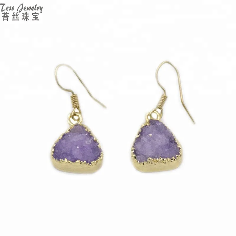 

Geode Nature Trillion Druzy Earring Crystal Amethyst Dangle Quartz Gem stone Drusy Hook Earrings for Women, Purple amethyst dangle earrings