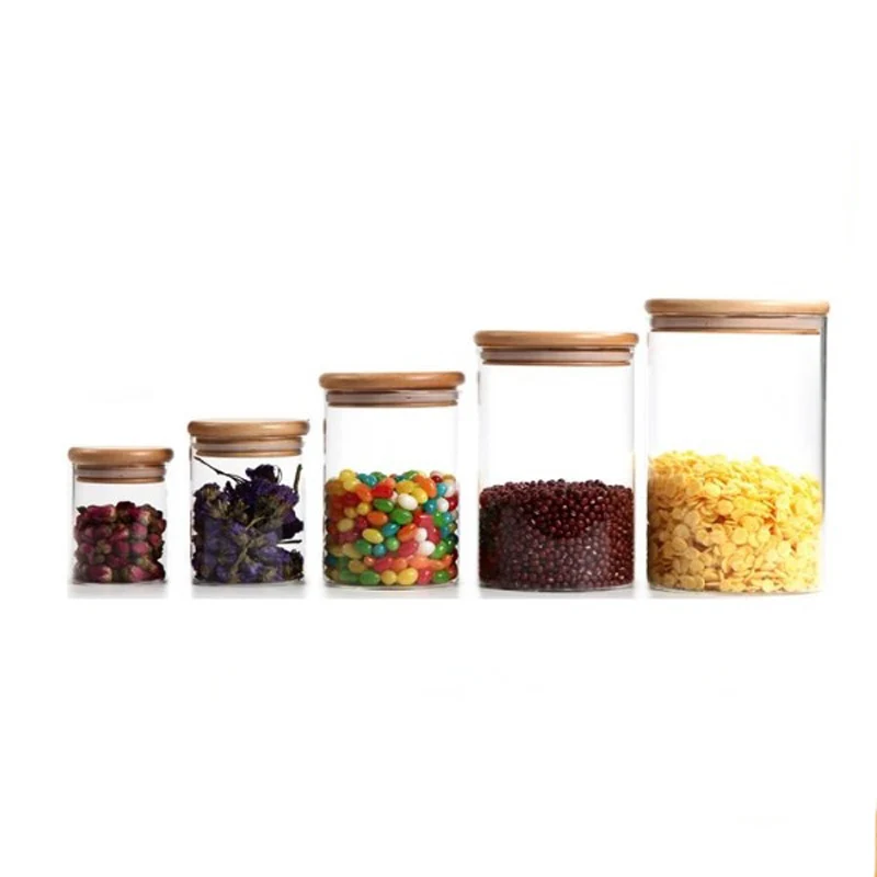 

Transparent Airtight Food Storage Glass Jar Canister And Bamboo Top 500ml, Clear