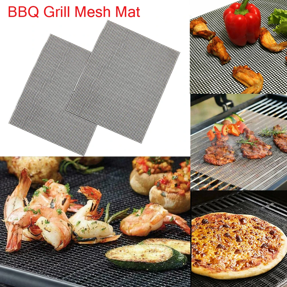 BBQ Grill Mesh Mat Teflon Reusable Sheet Resistant Non-Stick Barbecue Meat Tools 