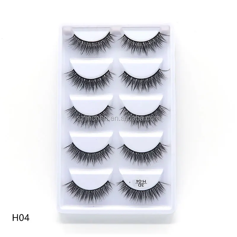 

Custom own brand H04 reasonable price 5 pairs 3d mink natural false eyelashes