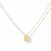 Stainless Steel Jewelry Gold Silver Engraved Star Moon Thunder Lightning Bolt Carved Geometric Rectangle Pendant Necklace