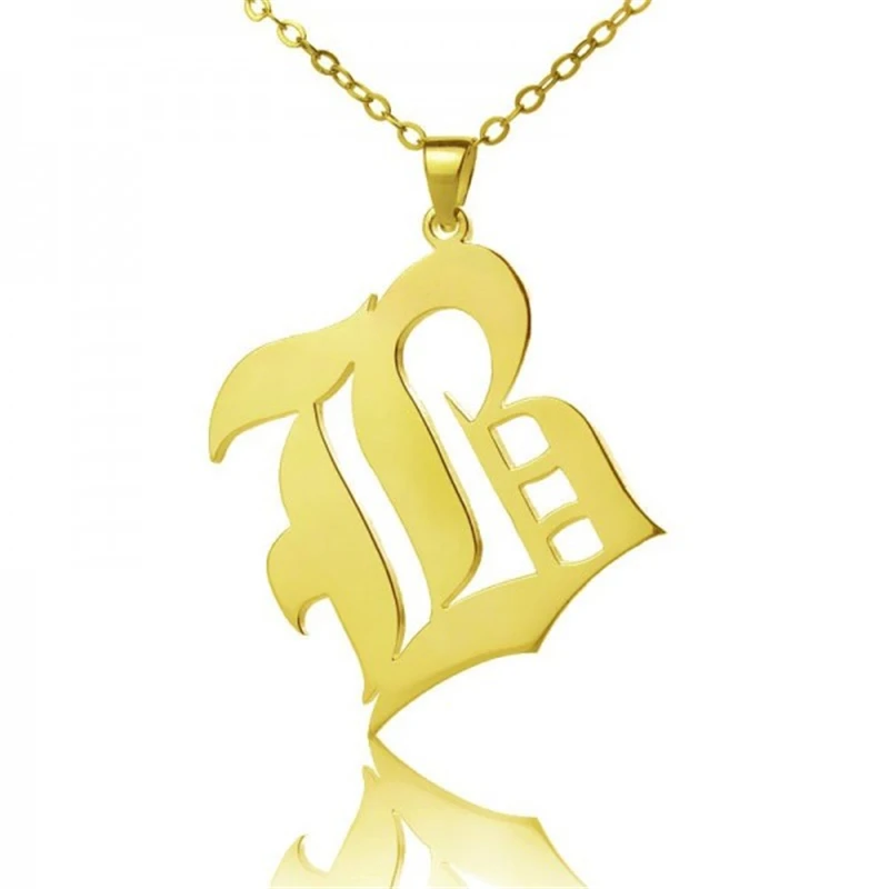 

Solid 18k Gold Plated Old English Style Single Initial Name Personalised Necklace, Silver/gold/rose gold