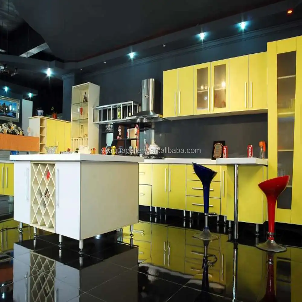  Warna  kuning  Model  Dengan Tinggi Kabinet Dapur  Modern 