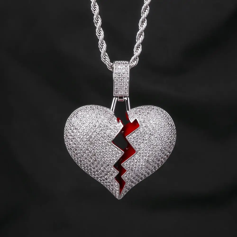 

KRKC&CO White Gold Iced Out Broken Heart Pendant Jewelry Hip Hop Jewelry for amazon/ebay/wish online store Agent in Stock
