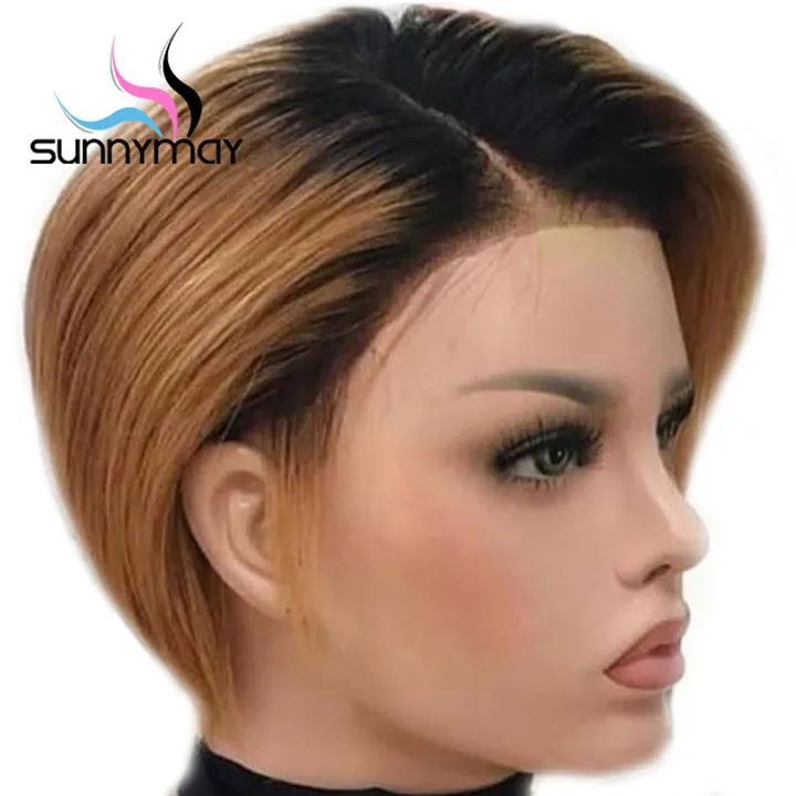 

Sunnymay 13x4 Lace Front Wigs Pre Plucked Short Human Hair Wigs With Baby Hair 1b/Brown Ombre Human Hair Wigs, Natural color, can be dyed