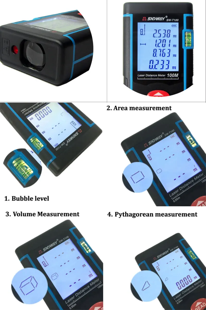 Sw T100 Portable 100m Distance Measuring Tool Distance Meter Laser